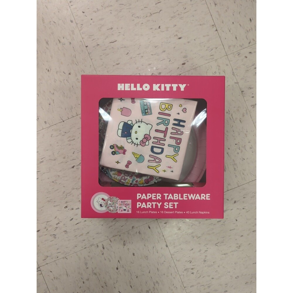 Hello Kitty Sanrio NEW Party Set 16 Lunch‎ & 16 Dessert Paper Plates 40 Napkins